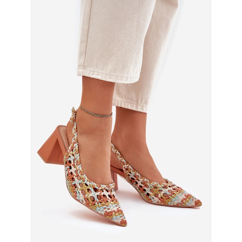 Sandały Z Plecionką Na Słupku Multikolor żółte 1