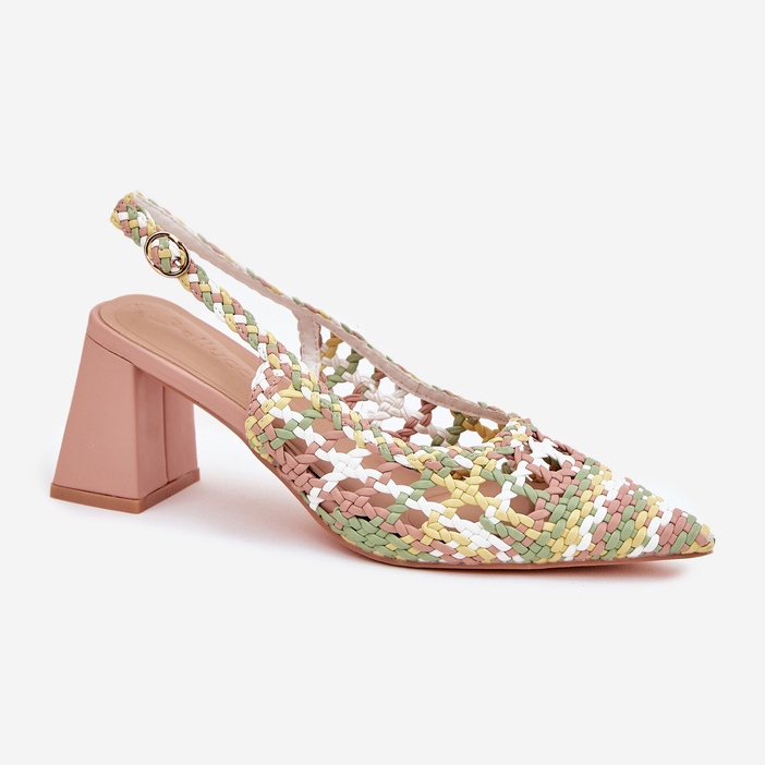 Sandały Z Plecionką Na Słupku Różowe 2