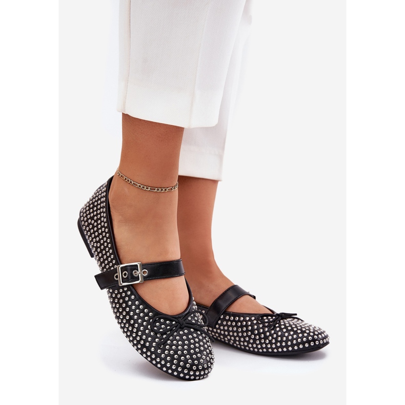 Zdobione Baleriny Z Kokardką I Paskiem Czarne 1