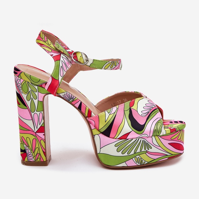 Wzorzyste Sandały Na Słupku I Platformie Różowo-Zielone różowe 1