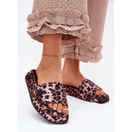 Klapki Damskie Na Platformie Panterka brązowe 2