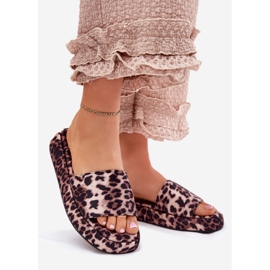 Klapki Damskie Na Platformie Panterka brązowe 1