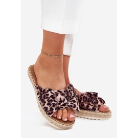 Klapki Damskie Na Platformie Z Plecionką I Kokardką Panterka brązowe 1