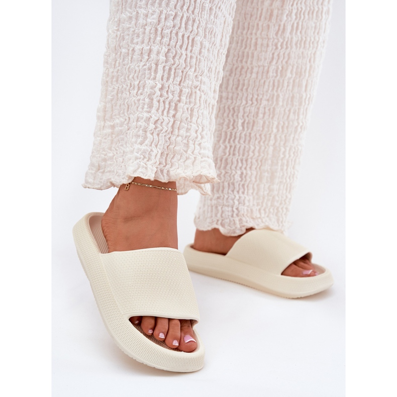 Damskie Lekkie Piankowe Klapki Na Grubej Podeszwie Ecru białe 2