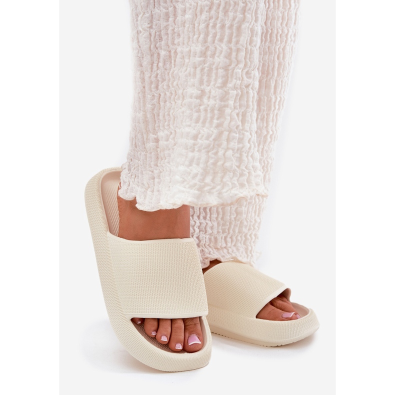 Damskie Lekkie Piankowe Klapki Na Grubej Podeszwie Ecru białe 1