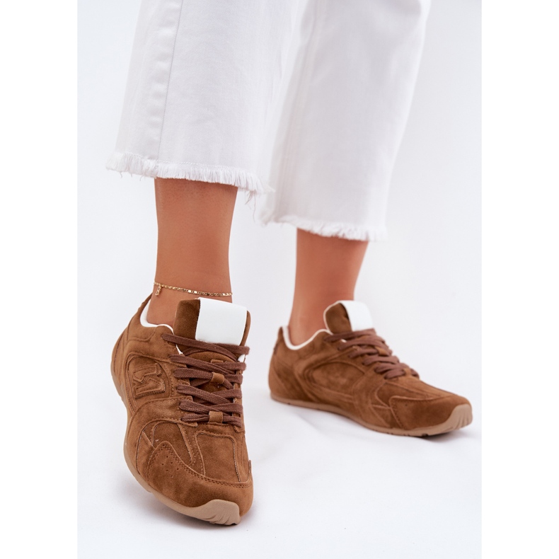 Buty Sportowe Damskie Z Eko Zamszu Camel brązowe 2