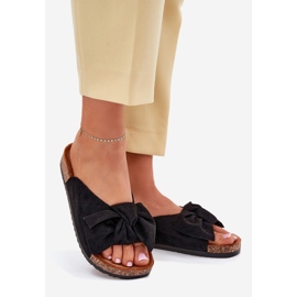 Klapki Damskie Na Korkowej Podeszwie z Kokardką Czarne 1