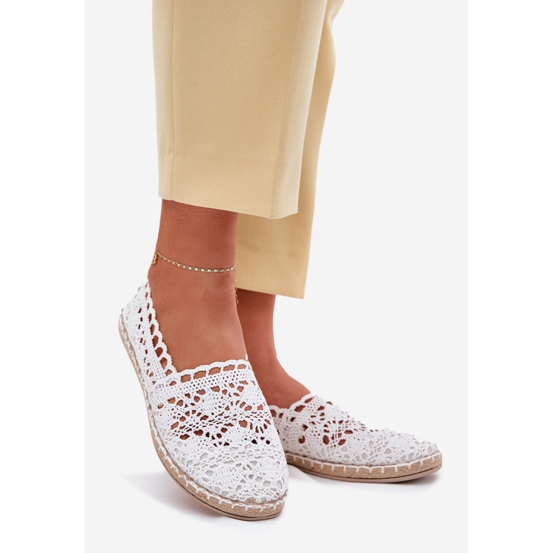 Koronkowe Espadryle Damskie Białe 1