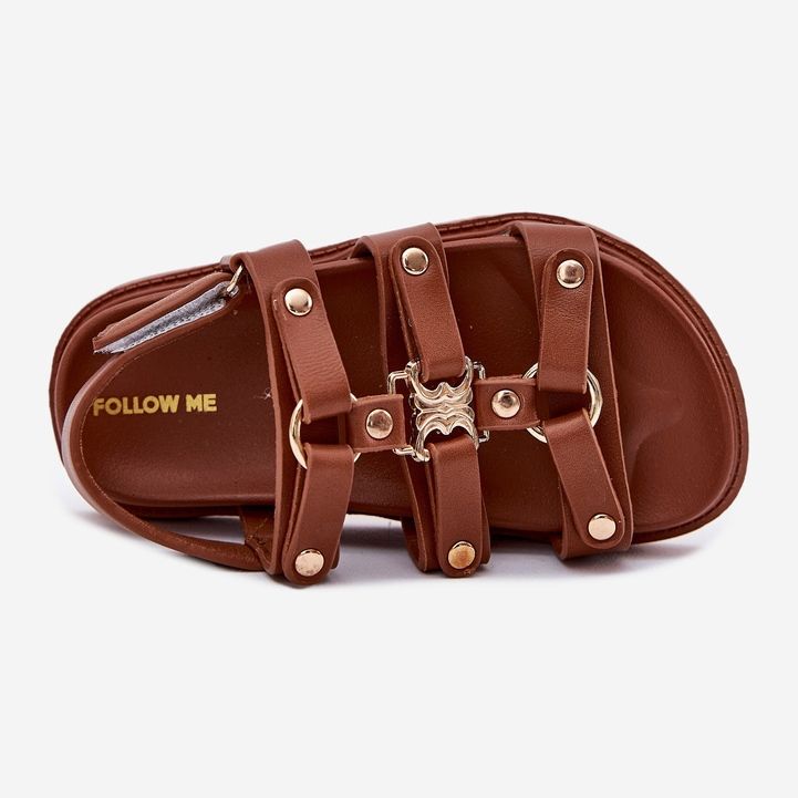 Dziewczęce Sandałki Ze Złotym Detalem Brązowe 2