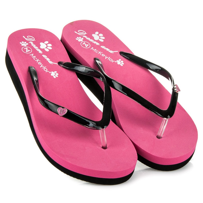 Mckeylor Różowe klapki na koturnie 2