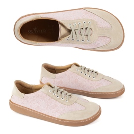Buty barefoot damskie skórzane Olivier Eliza kwiaty różowe 1