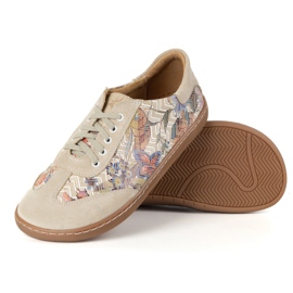 Buty barefoot damskie skórzane Olivier Eliza kwiaty beżowe beżowy 7