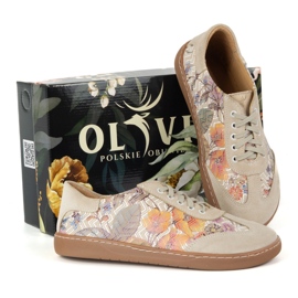 Buty barefoot damskie skórzane Olivier Eliza kwiaty beżowe beżowy 2