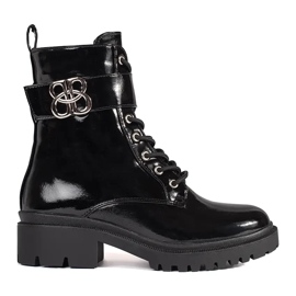 Czarne lakierowane botki workery damskie 2