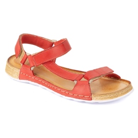 Olivier Sandały damskie barefoot-friendly Kallia skórzane czerwone 0782W 3
