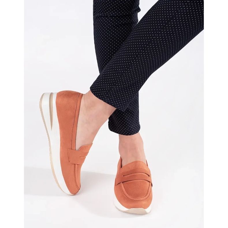 Wsuwane mokasyny damskie na platformie pomarańczowe 1