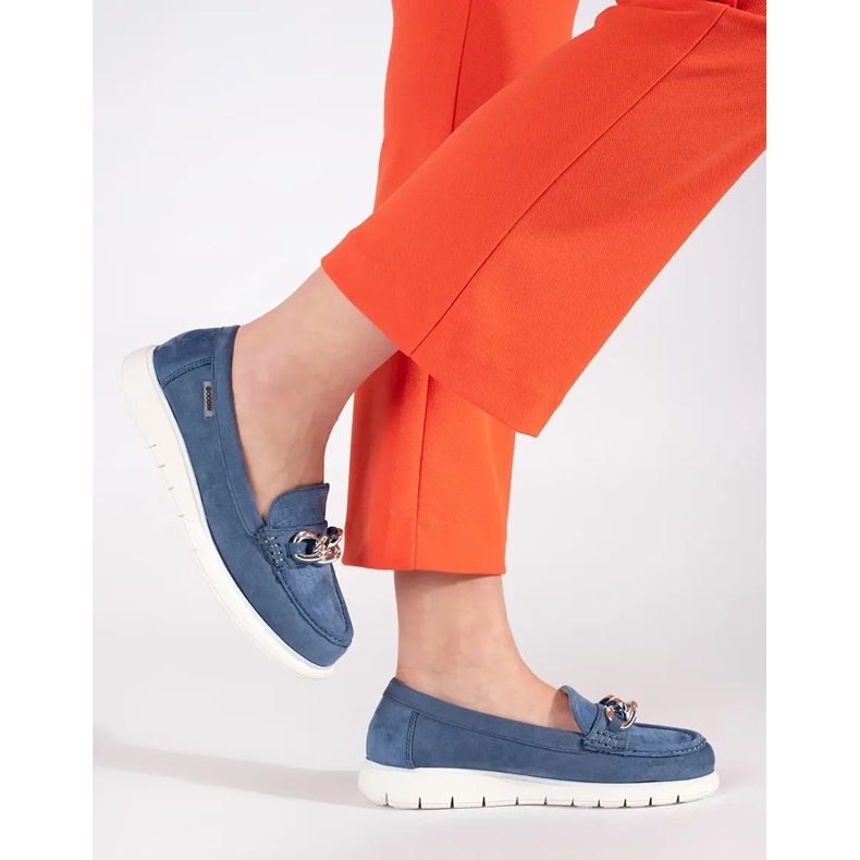 Goodin Zamszowe niebieskie mokasyny z łańcuchem 2