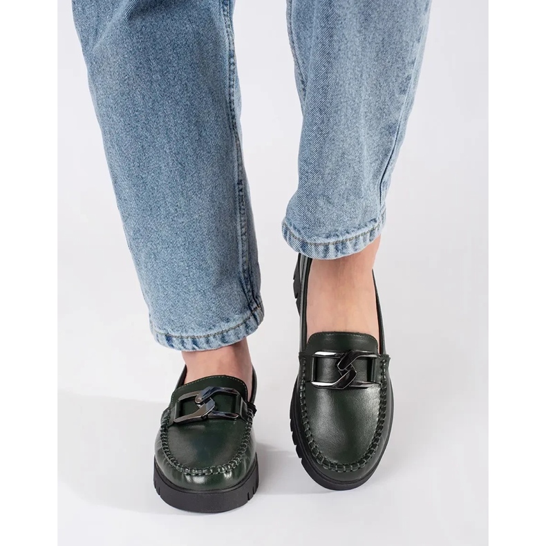 Sergio Leone Ciemnozielone mokasyny na platformie 2