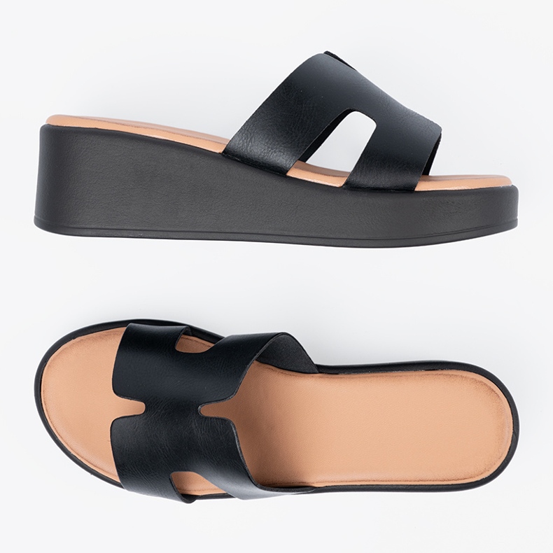 Seastar Damskie klapki na platformie czarne 1