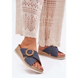 Klapki Damskie Na Koturnie Z Ozdobną Klamrą Inblu RV000012 Niebieskie 2