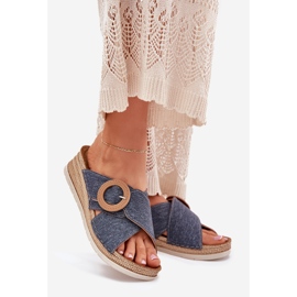 Klapki Damskie Na Koturnie Z Ozdobną Klamrą Inblu RV000012 Niebieskie 1