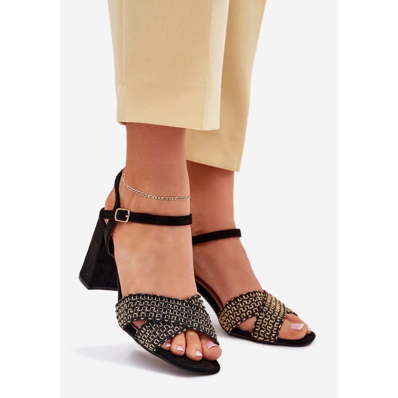 Sandały Damskie Na Słupku Czarne 1