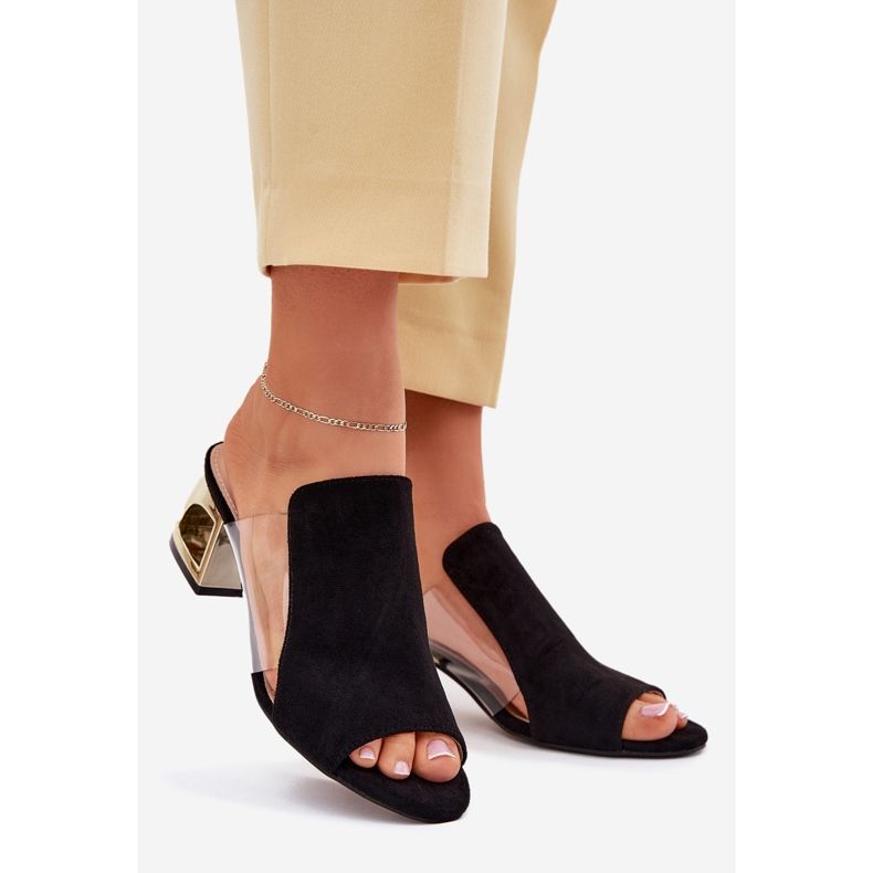 Klapki Damskie Na Złotym Słupku Czarne 1