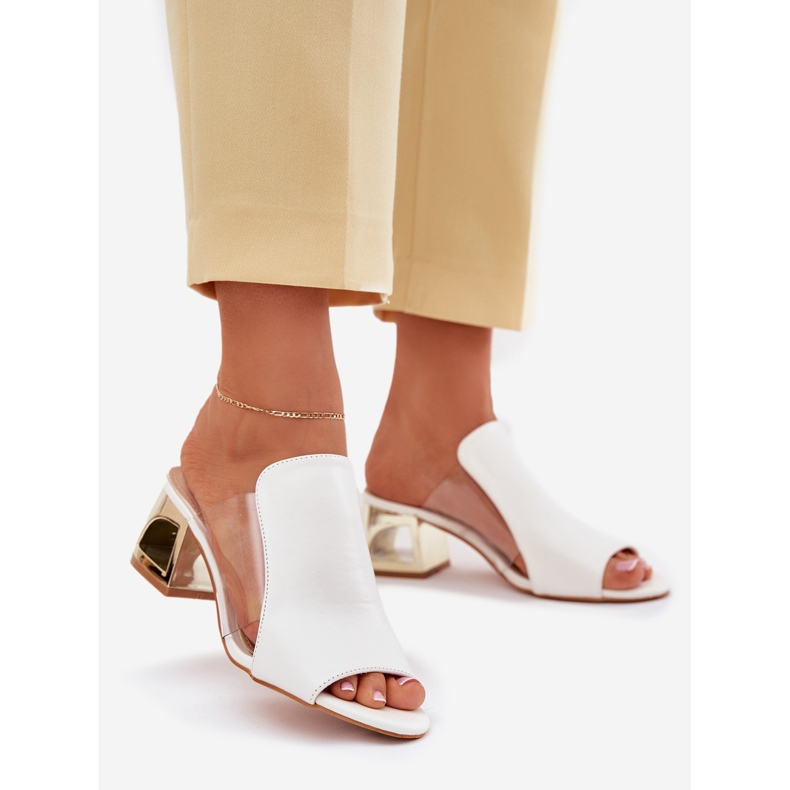 Klapki Damskie Na Słupku Białe 1