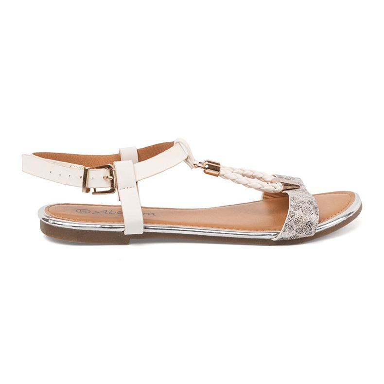 Biało srebrne sandałki ze złotymi ozdobami wielokolorowe 1