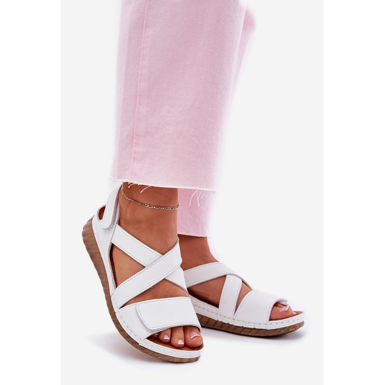 Skórzane Sandały Damskie Na Rzep Maciejka L6848-11 Białe 1