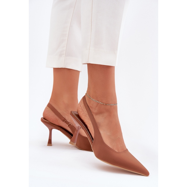Sandały Damskie Na Szpilce Camel brązowe 2
