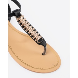 Czarne sandały damskie ze złotymi ozdobami 1