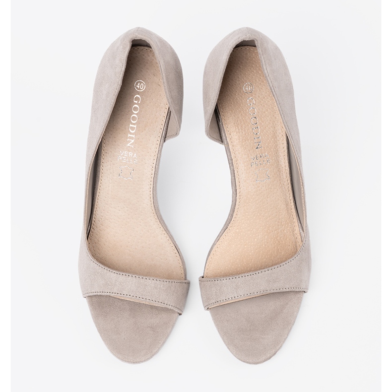 Goodin Szare zamszowe czółenka z odkrytymi palcami 1