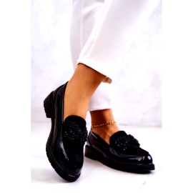 S.Barski Damskie lakierowane mokasyny Loafery czarne 1