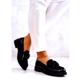 S.Barski Damskie lakierowane mokasyny Loafery czarne 2