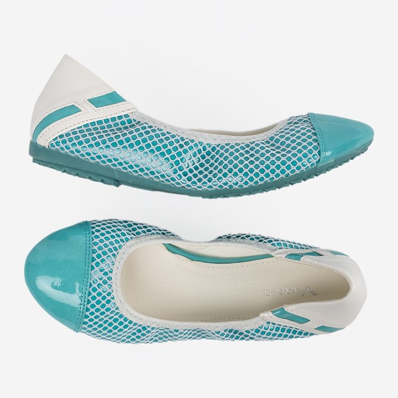 Niebieskie balerinki z białą siteczką 1