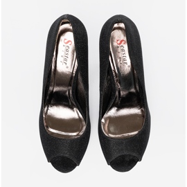 Seastar Czarne brokatowe czółenka z odkrytymi palcami 2