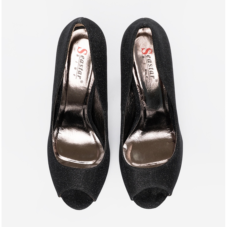 Seastar Czarne brokatowe czółenka z odkrytymi palcami 2