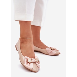 Lakierowane Baleriny Z Kokardą I Złotą Broszką Beżowe beżowy 1