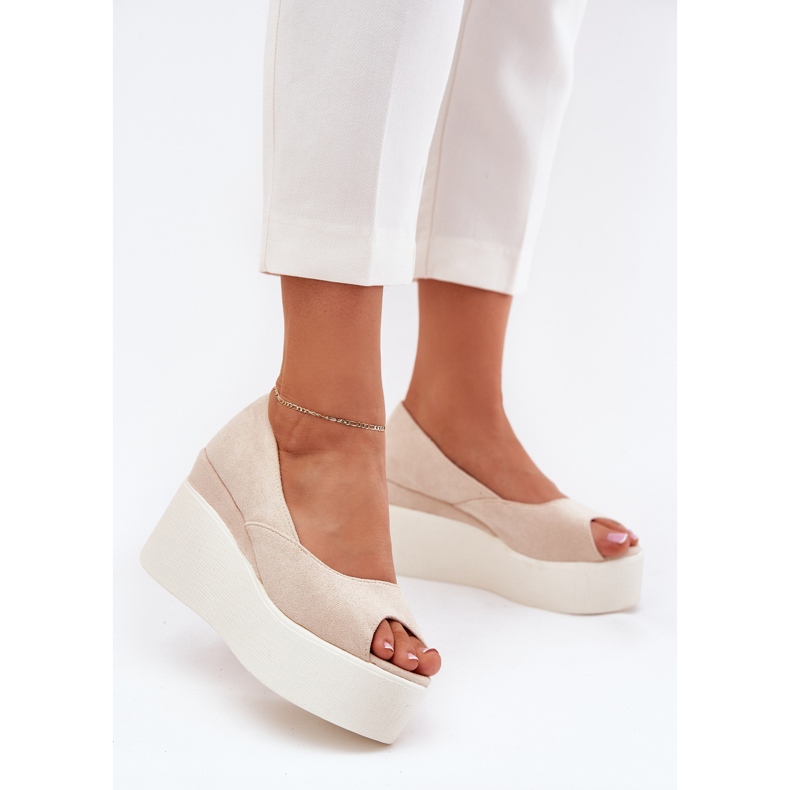 Sandały Damskie Na Koturnie I Platformie Jasnobeżowe beżowy 2