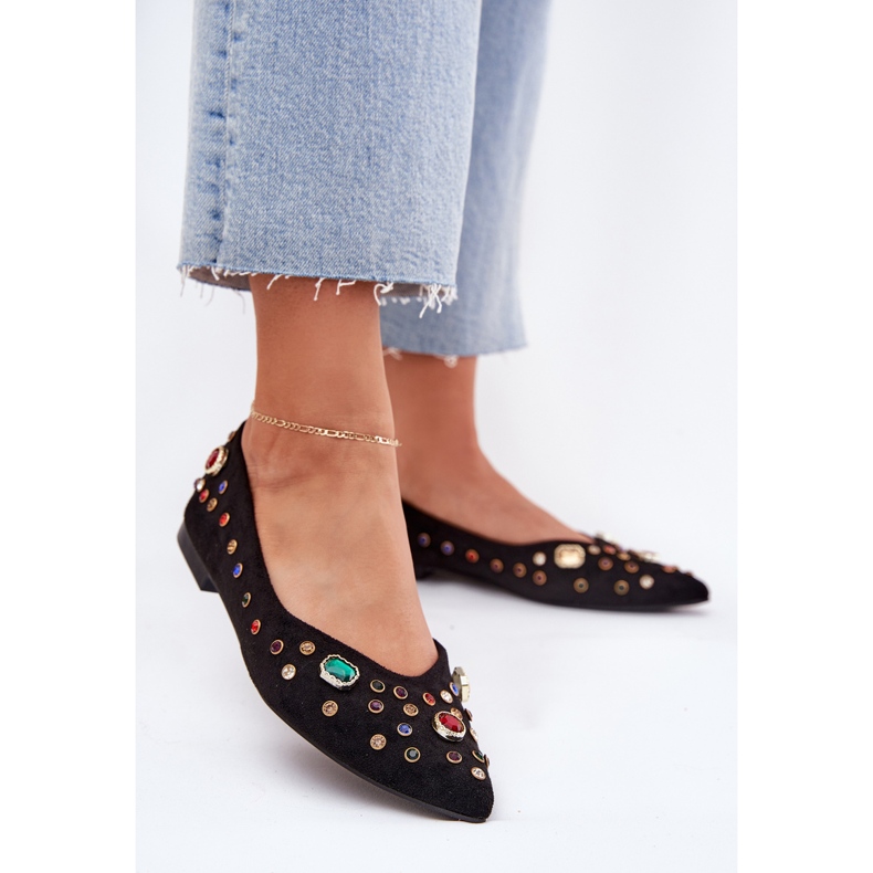 Baleriny Damskie Zdobione Kryształkami Czarne 2