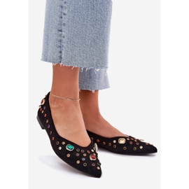 Baleriny Damskie Zdobione Kryształkami Czarne 1