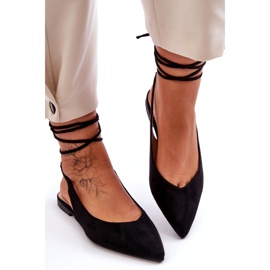 Damskie eko-zamszowe baleriny czarne wiązane 2