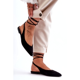 Damskie eko-zamszowe baleriny czarne wiązane 3