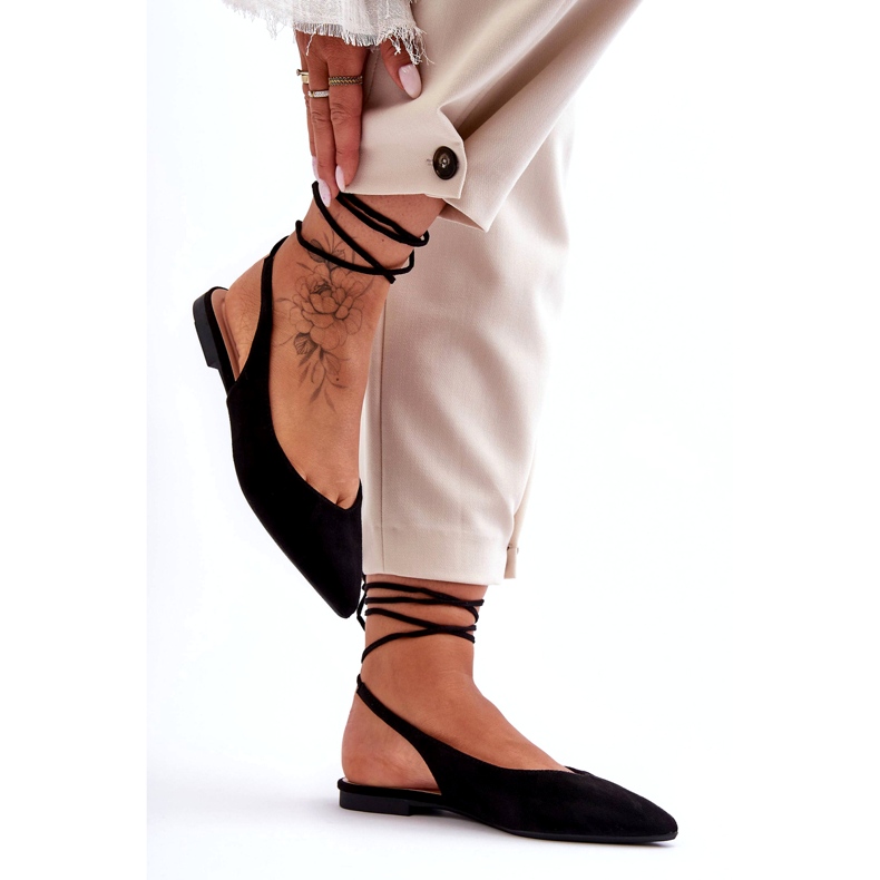 Damskie eko-zamszowe baleriny czarne wiązane 3