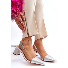 S. BARSKI Eleganckie damskie czółenka w szpic MR91292-1 srebrne z cyrkoniami srebrny 6