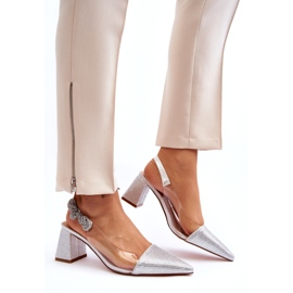 S. BARSKI Eleganckie damskie czółenka w szpic MR91292-1 srebrne z cyrkoniami srebrny 4