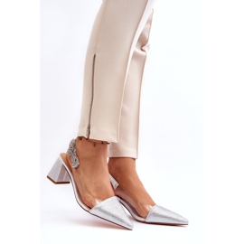 S. BARSKI Eleganckie damskie czółenka w szpic MR91292-1 srebrne z cyrkoniami srebrny 2