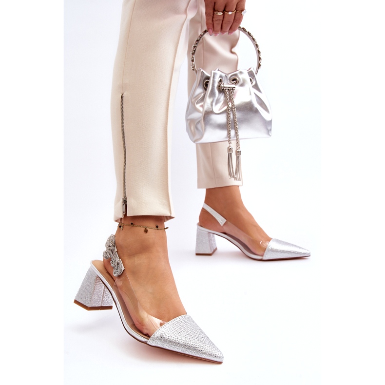 S. BARSKI Eleganckie damskie czółenka w szpic MR91292-1 srebrne z cyrkoniami srebrny 3