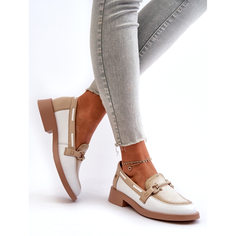 Skórzane mokasyny damskie Maciejka 06493-11 biało-beżowe białe 6